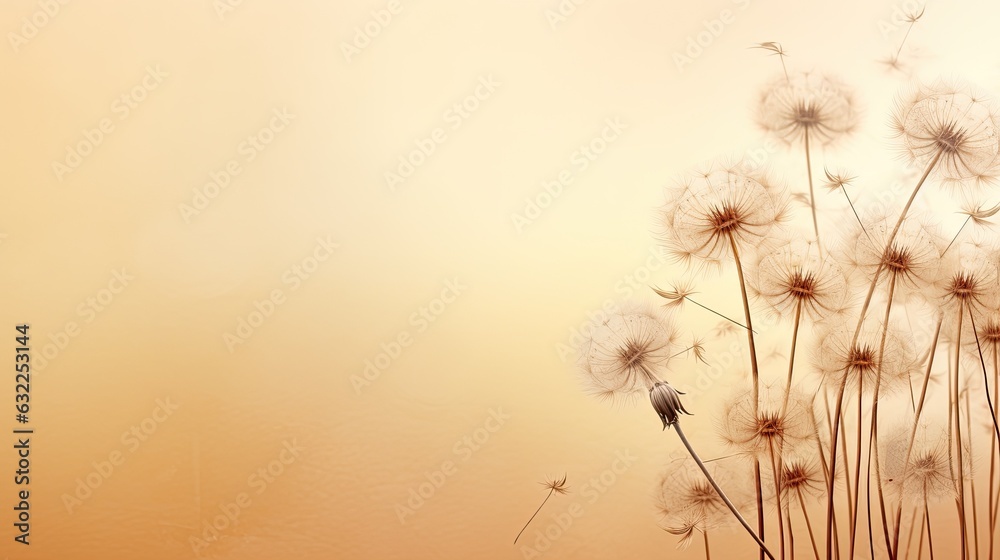 Aufkleber dandelion flowers cast a natural shadow on beige paper creating an abstract and decorative compositi