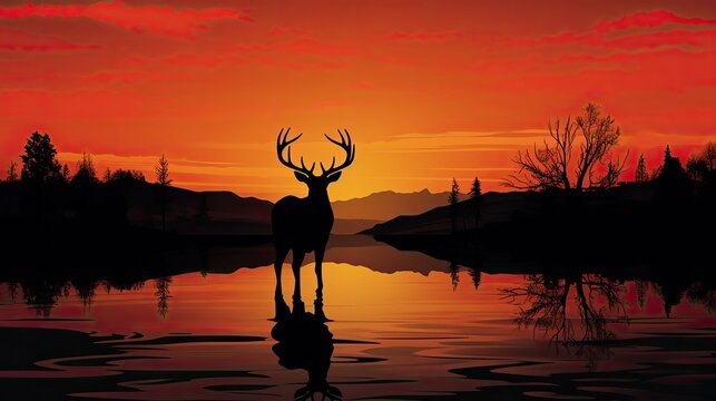 Elk at sunset silhouette