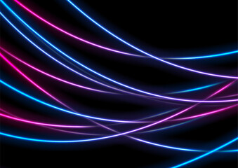 Blue ultraviolet neon glowing waves abstract modern background