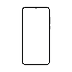 Smartphone mockup. White mobile phone template with blank screen. Cell phone device isolated on white or transparent background.