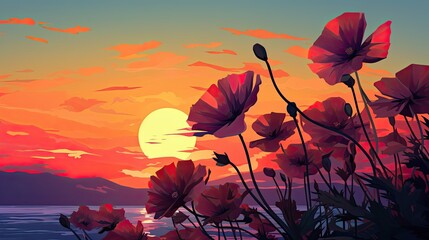 Obraz na płótnie Canvas Sunset creates a silhouette of flowers