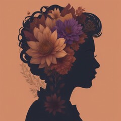 Beautiful Women Silhouette Flowers Color