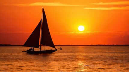Obraz na płótnie Canvas Dhow silhouette over calm water Maputo Bay Mozambique
