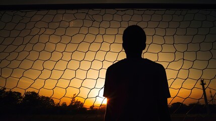 Silhouette of goalkeeper in sport taken from behind