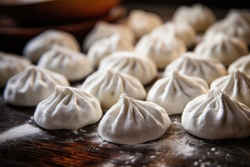 Fototapeta na wymiar close-up of freshly made dumplings on a floured surface