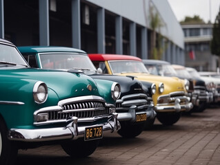 Fototapeta na wymiar Vintage car exhibition with classic models