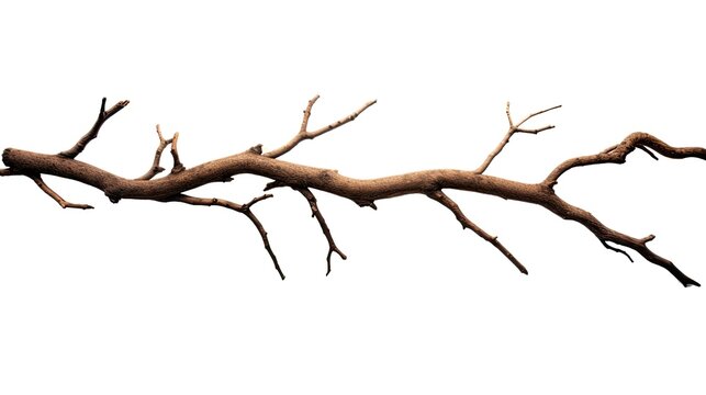 Dead tree branches with cracked bark isolated on white background