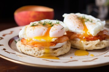 freshly poached eggs on english muffin halves