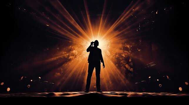 Male singer s silhouette illuminated by stage lights at a rock concert