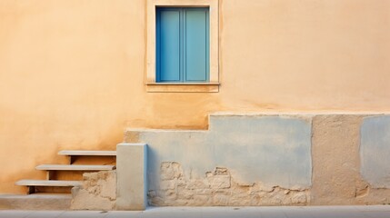 Fototapeta na wymiar a set of steps leading up to a window with a blue door. generative ai