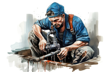 Plumbing services, plumber at work - obrazy, fototapety, plakaty