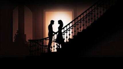 Fototapeta na wymiar Two people descending the stairs in shadow