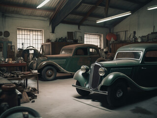 Vintage car restoration workshop