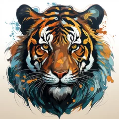 Zelfklevend Fotobehang ferocious tiger cartoon illustration, vector style for t-shirt design © PSCREATIVE
