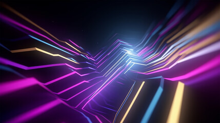 Abstract futuristic background with glowing neon moving high speed lines and bokeh lights. Data transfer concept Fantastic wallpaper. Ai Generative