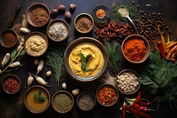 Obraz na płótnie Canvas overhead view of a hummus-making ingredient layout
