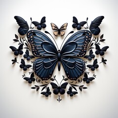 Large Butterfly Silhouette with Small Hearts on White Background AI Generated