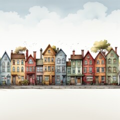 Naklejka premium Quirky English Countryside Houses on White Background AI Generated