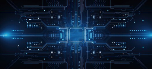 Shiny Blue Circuit Board Techno Background AI Generated
