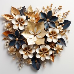 Minimalist Flower Decorated Gold Heart Shape Clipart AI Generated