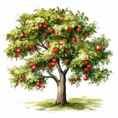 Fototapeta na wymiar Watercolor Apple Tree for Children's Book AI Generated