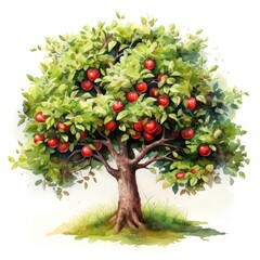 Whimsical Watercolor Apple Tree for Children's Book AI Generated