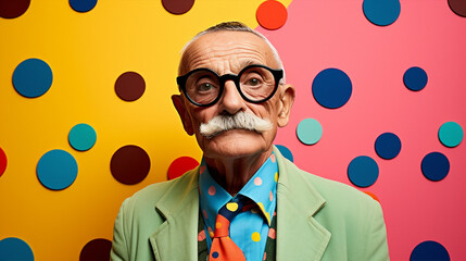Humor man background dots fun crazy hipster smiling style concept shirt trendy male polka nerd joy fashion