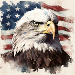 Vintage American Flag and Eagle Head Clipart on White Background AI Generated