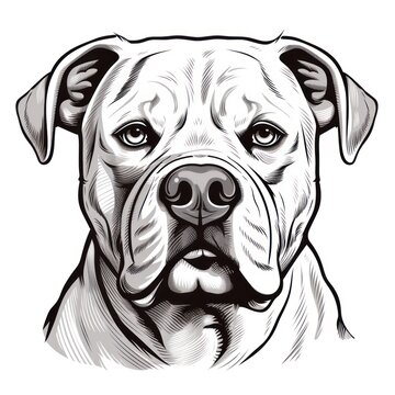 American Bulldog Face Hand Drawn Clipart Image AI Generated