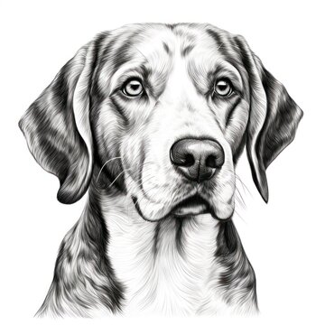 Hand-Drawn American Foxhound Face Clipart for Coloring Book AI Generated