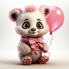 Cute Fluffy Baby Panda Holding a Pink Balloon AI Generated