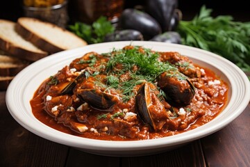 homemade mussels in marinara sauce served with bread