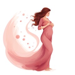 Beautiful Pregnant Woman in Pink Dress - Flat Illustration AI Generated