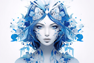 Character illustrations with a trendy shade of blue in their eyes, representing innovation and creativity