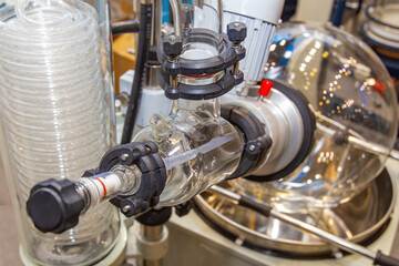 Laboratory equipment. Medical device. Glass equipment for national research. Apparatus for evaporation of chemical liquids. Laboratory equipment for biologist. Glass device in chemical laboratory