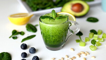 Healthy Vegan Green Spinach Smoothie With Mint