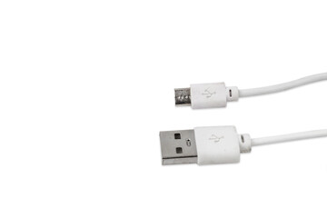 White mini USB android connector isolated white background.
