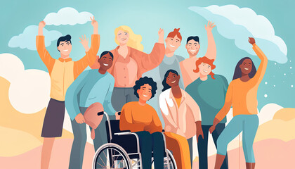An inclusive illustration portraying workers of different backgrounds, ethnicity and abilities