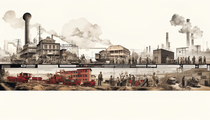 Illustration showing the transformation of urban and industrial landscapes over time