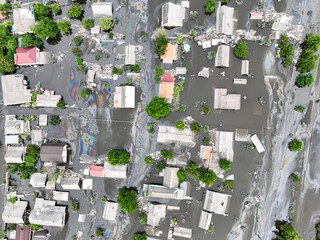 The flooded streets of the city of Kherson after the explosion of the dam of the Kakhovka...