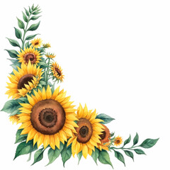 Sunflower floral Watercolor border illustration. AI Generative