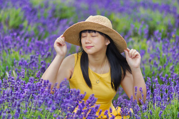 Lady in Yellow Dress on a Lavender Field during Summer