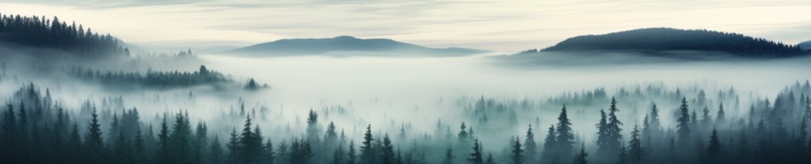 Fototapeta na wymiar Enchanting Misty Fir Autumn Forest AI Generated