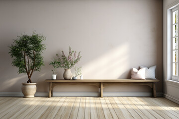 Fototapeta na wymiar Rustic modern Scandinavian living room interior design. Generative AI