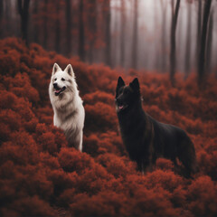 dogs in woods