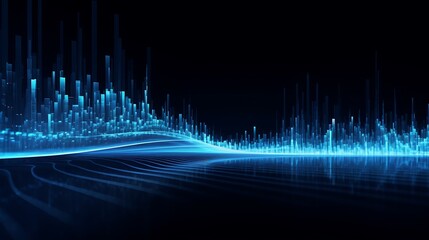 Futuristic Data Visualization Digital Technology Network on Dark Blue Neon Background