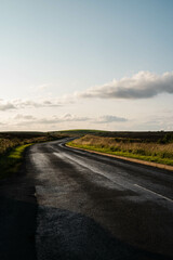 Countryside road in the UK in the sunset Peak District