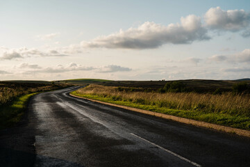 Countryside road in the UK in the sunset Peak District
