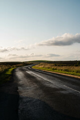 Countryside road in the UK in the sunset Peak District