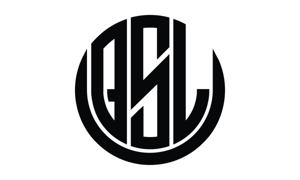 QSL shield in circle logo design vector template. lettermrk, wordmark, monogram symbol on white background.	